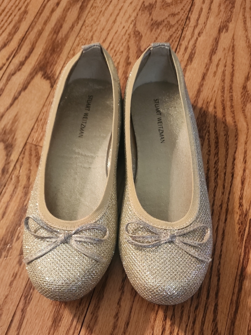 Stuart Weitzman Metallic Gold Glitter Ballet Flats, Girls 3